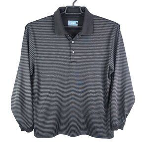 Mens Pro Tour Air Polo Shirt Black & Gray Striped Long Sleeve Size L